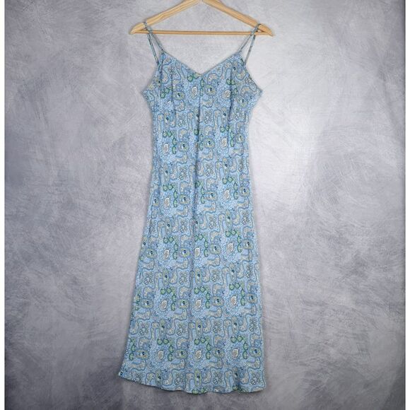 Vntg Y2K Gap Slip Dress Womens 2 Blue Rayon Paisley Strappy Whimsy Fairy - Picture 1 of 16
